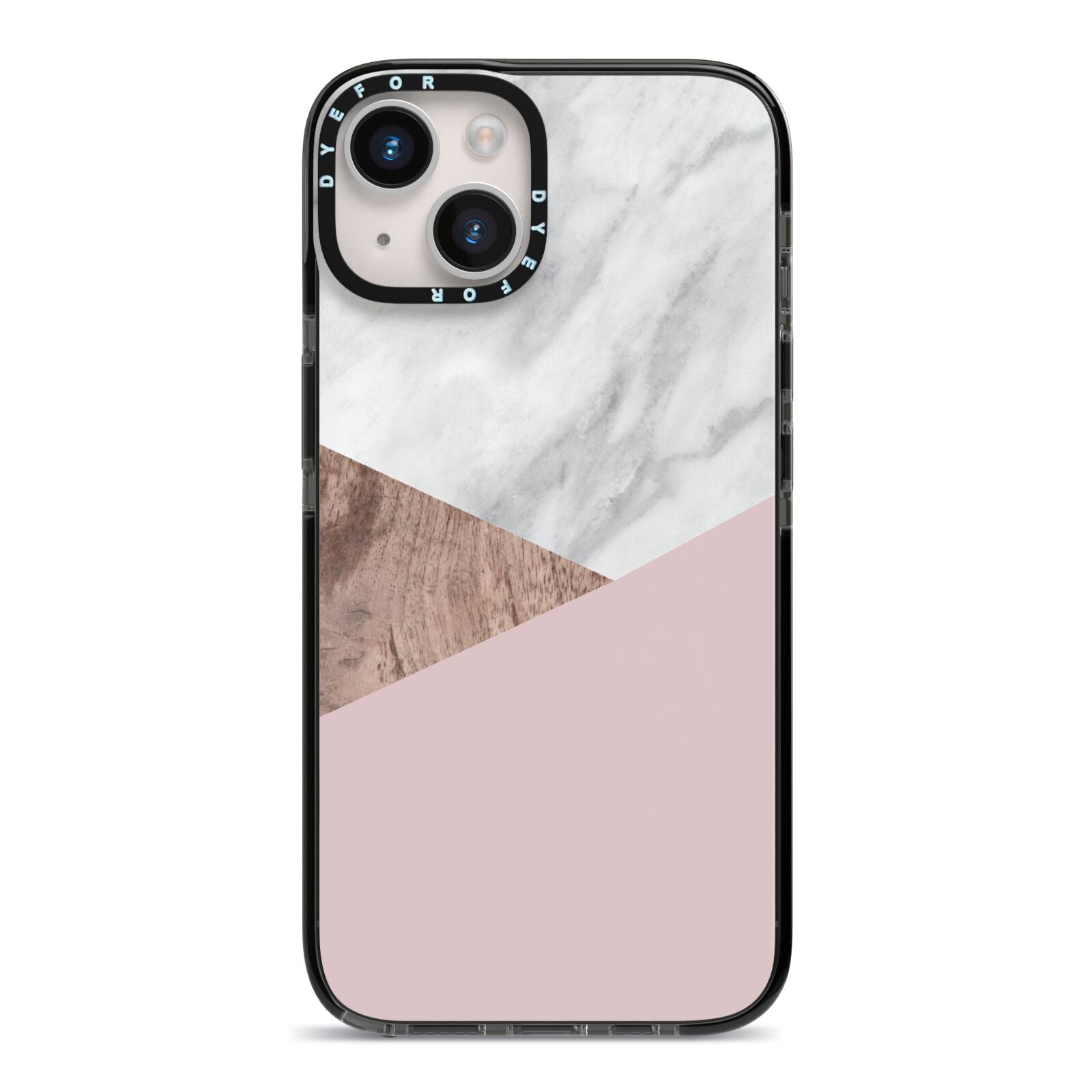 Marble Wood Geometric 3 iPhone 14 Black Impact Case on Silver phone