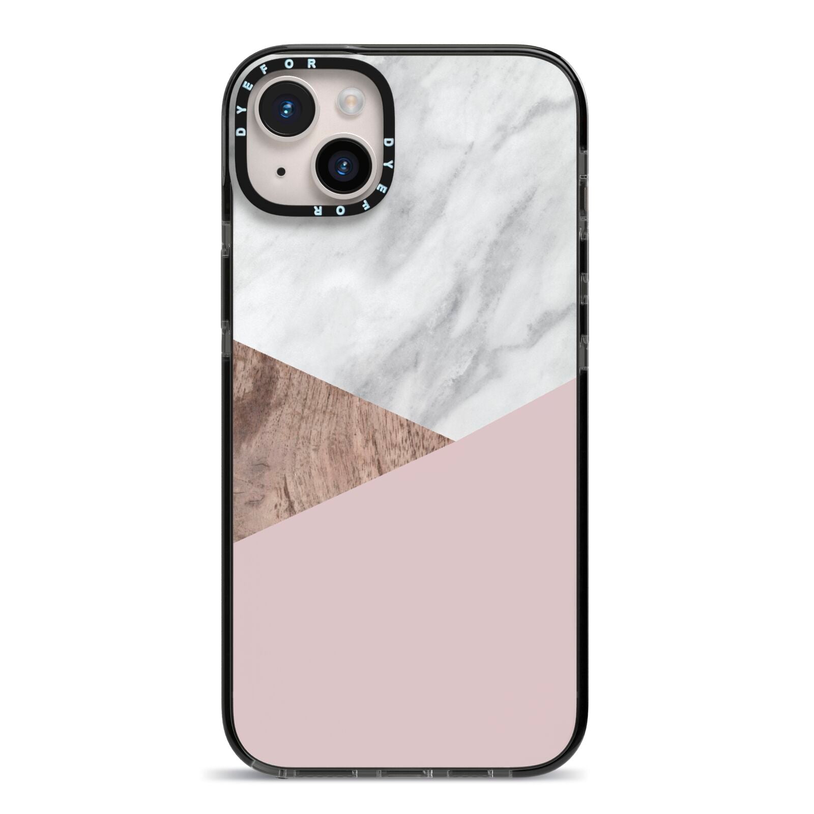 Marble Wood Geometric 3 iPhone 14 Plus Black Impact Case on Silver phone