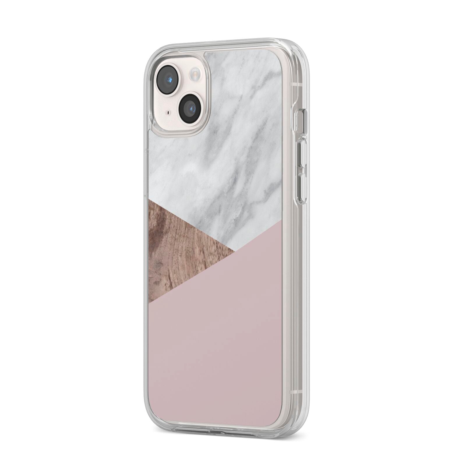 Marble Wood Geometric 3 iPhone 14 Plus Clear Tough Case Starlight Angled Image