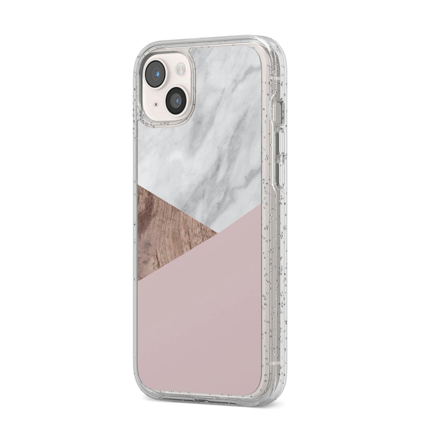 Marble Wood Geometric 3 iPhone 14 Plus Glitter Tough Case Starlight Angled Image