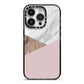 Marble Wood Geometric 3 iPhone 14 Pro Black Impact Case on Silver phone
