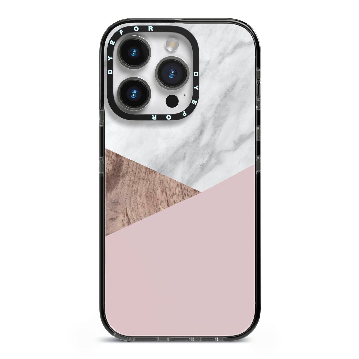 Marble Wood Geometric 3 iPhone 14 Pro Black Impact Case on Silver phone