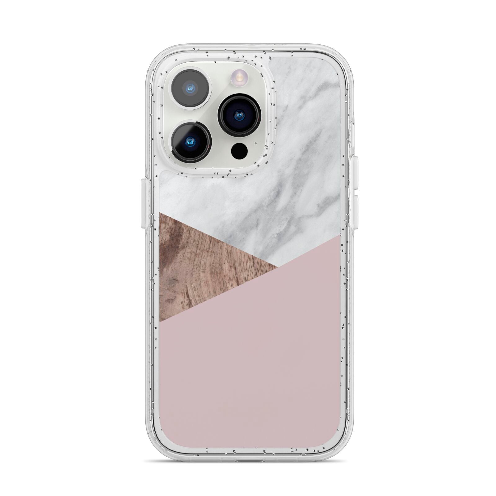 Marble Wood Geometric 3 iPhone 14 Pro Glitter Tough Case Silver