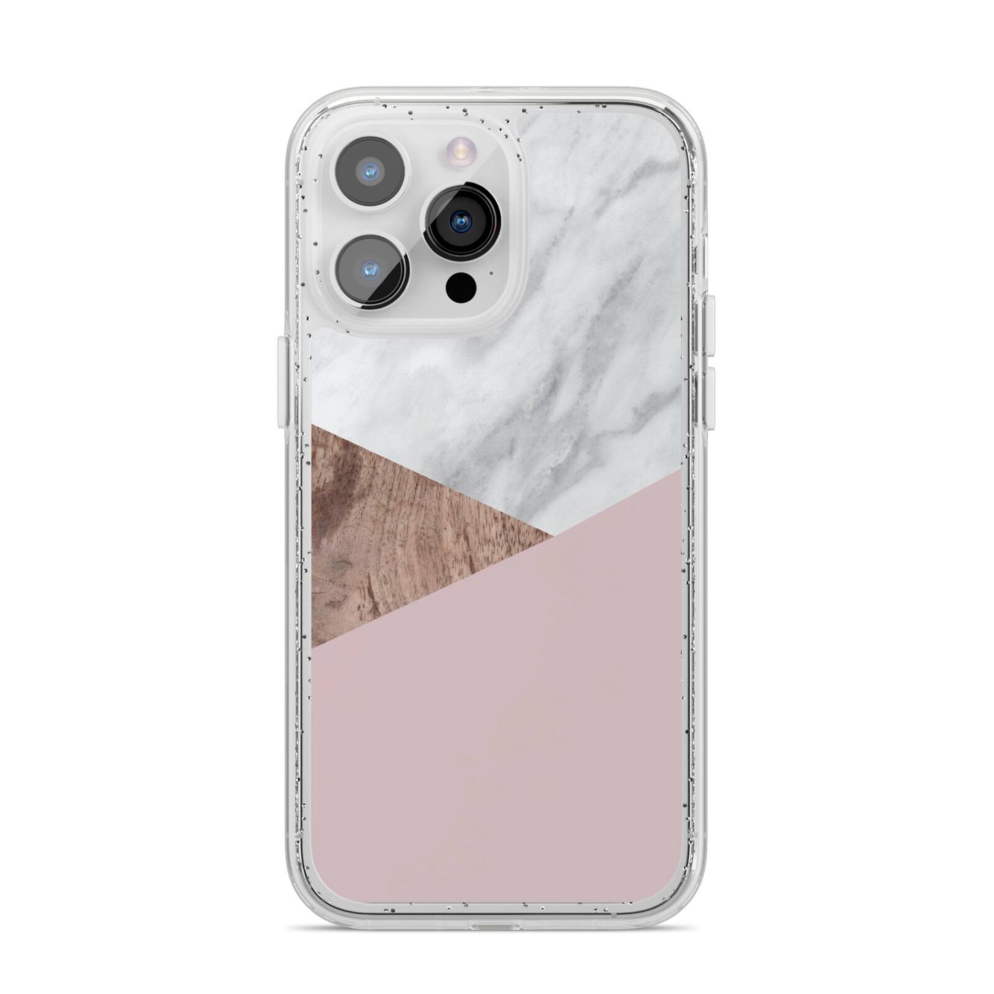 Marble Wood Geometric 3 iPhone 14 Pro Max Glitter Tough Case Silver