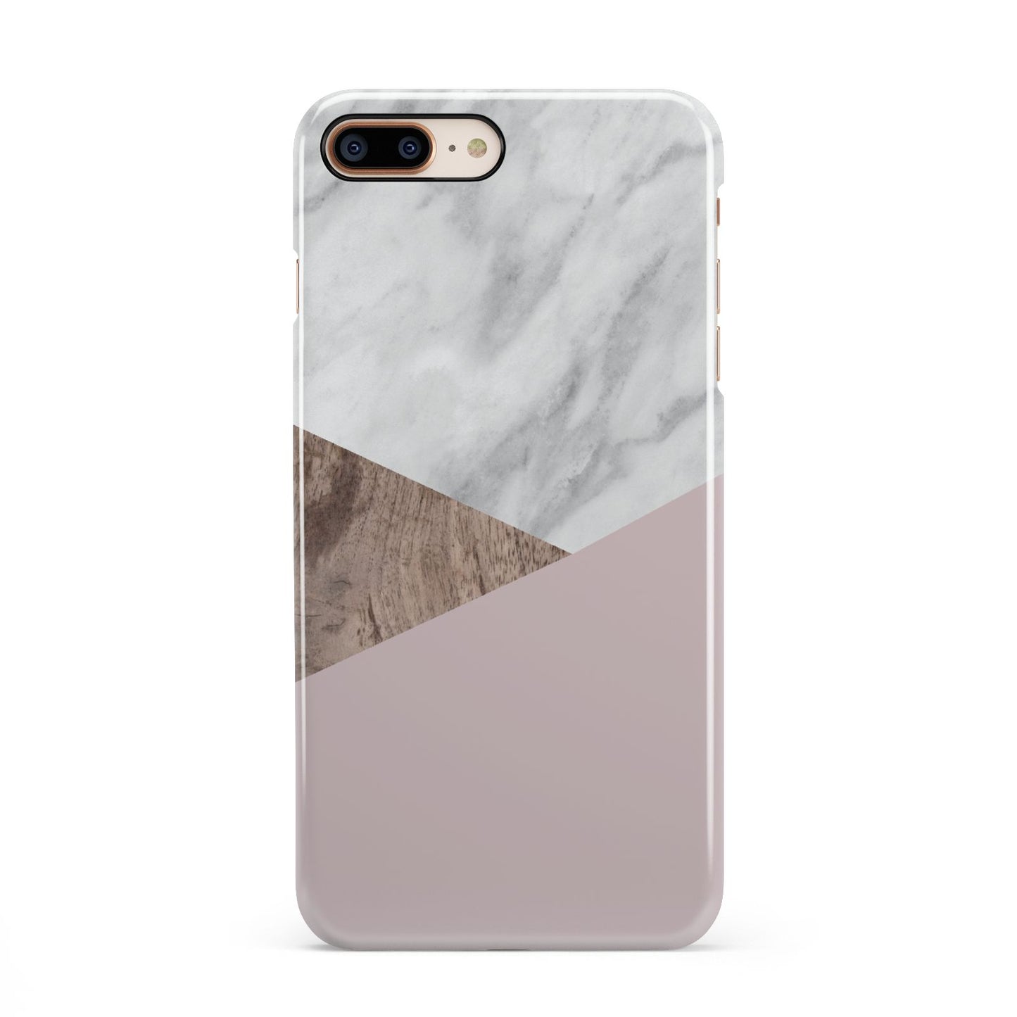 Marble Wood Geometric 3 iPhone 8 Plus 3D Snap Case on Gold Phone