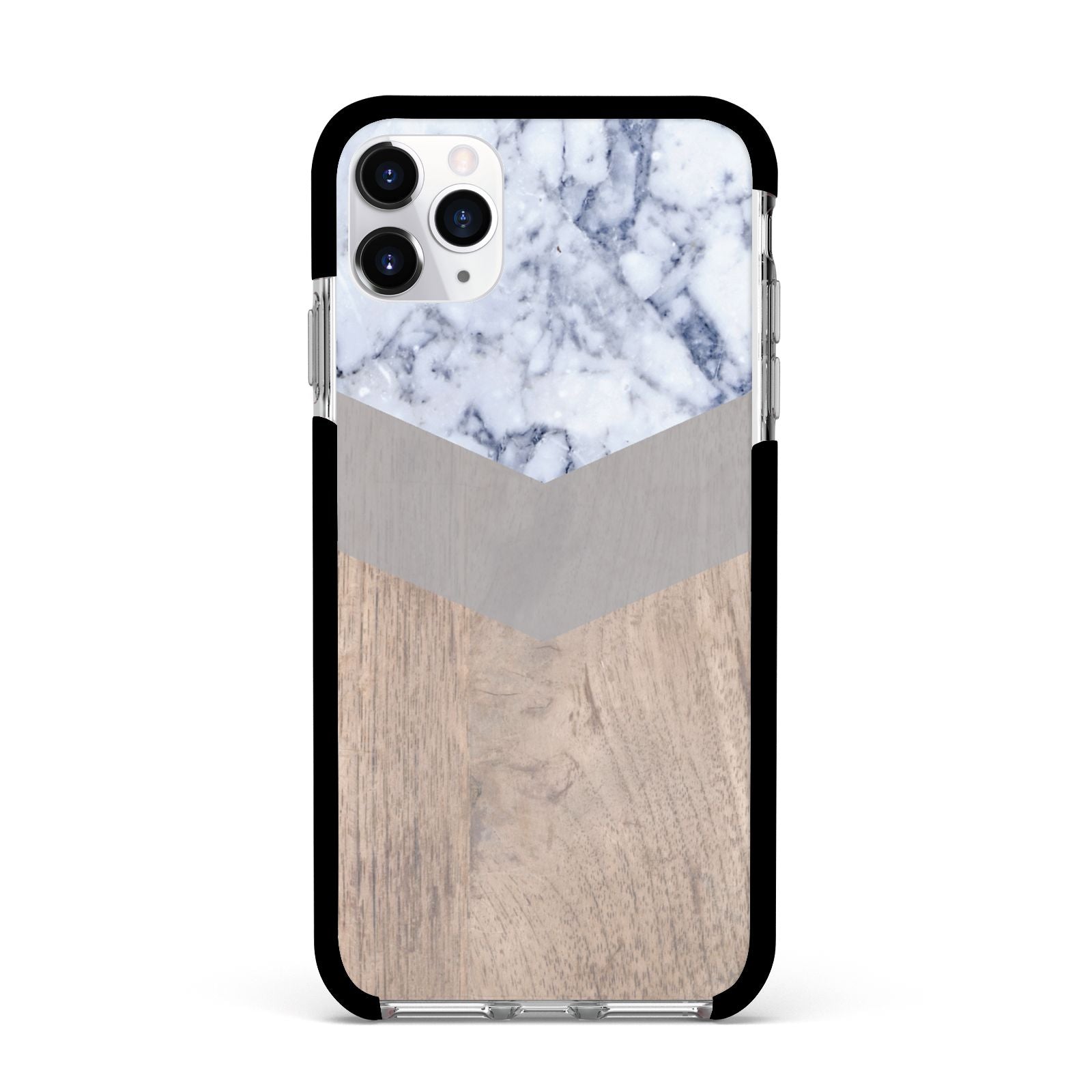 Marble Wood Geometric 4 Apple iPhone 11 Pro Max in Silver with Black Impact Case