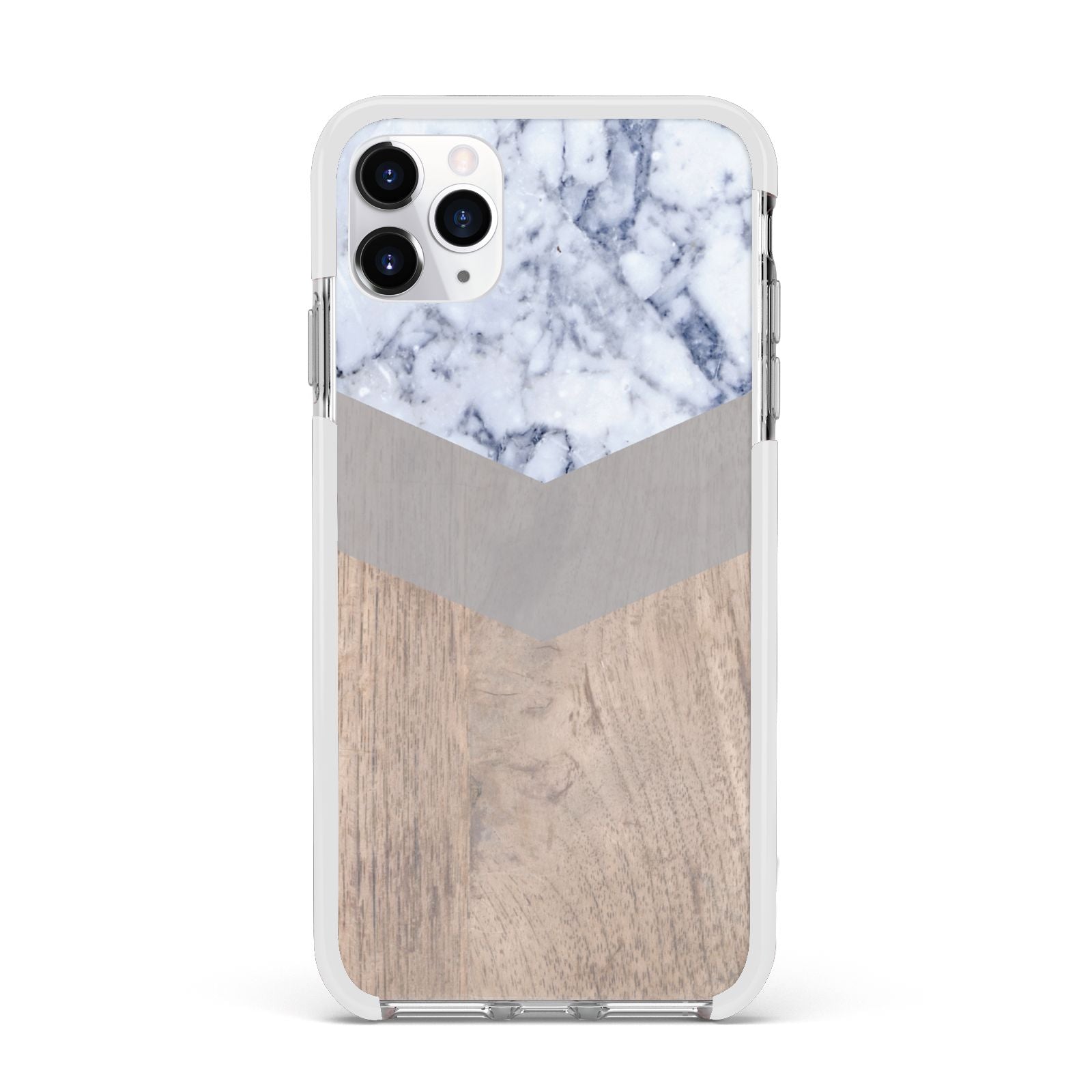 Marble Wood Geometric 4 Apple iPhone 11 Pro Max in Silver with White Impact Case