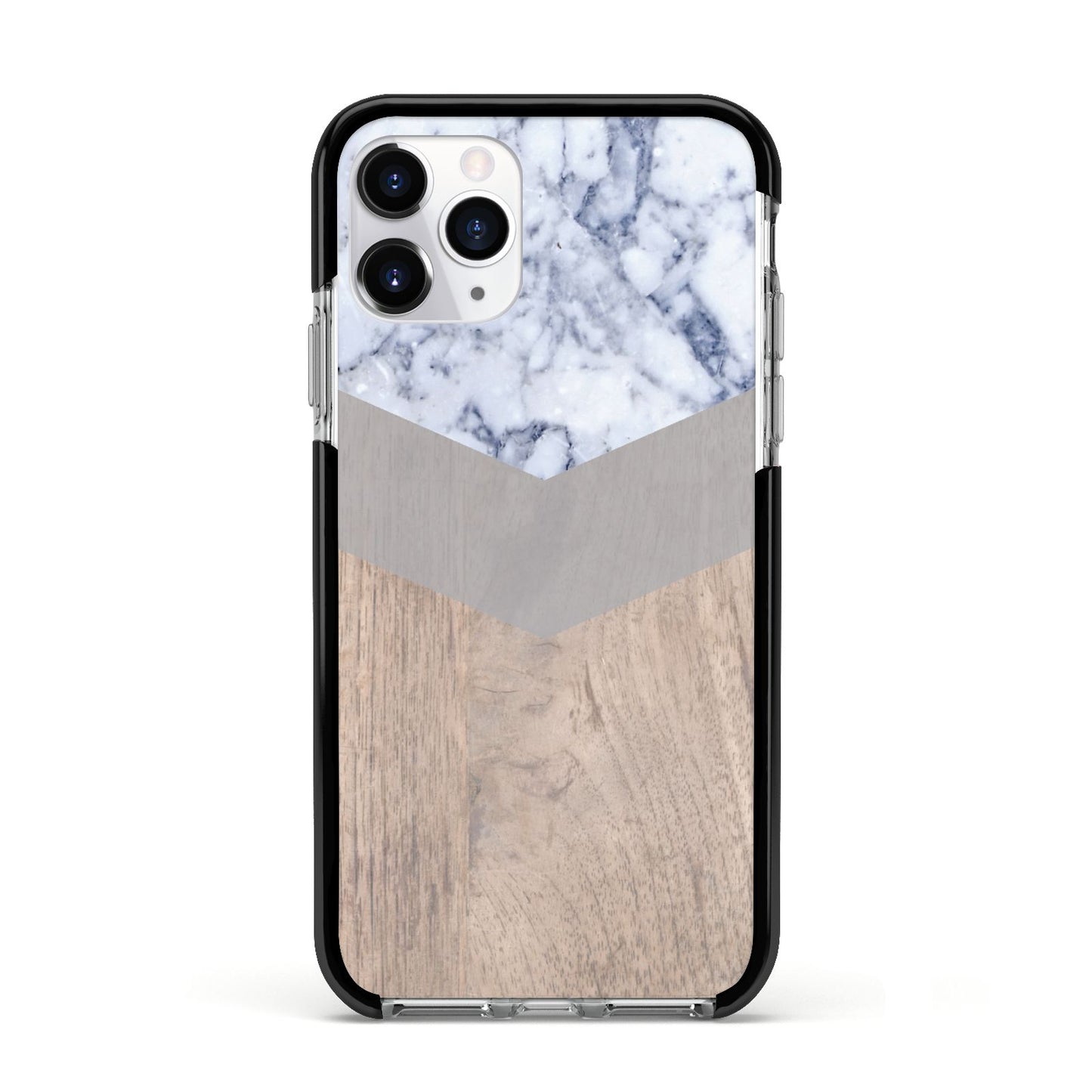 Marble Wood Geometric 4 Apple iPhone 11 Pro in Silver with Black Impact Case