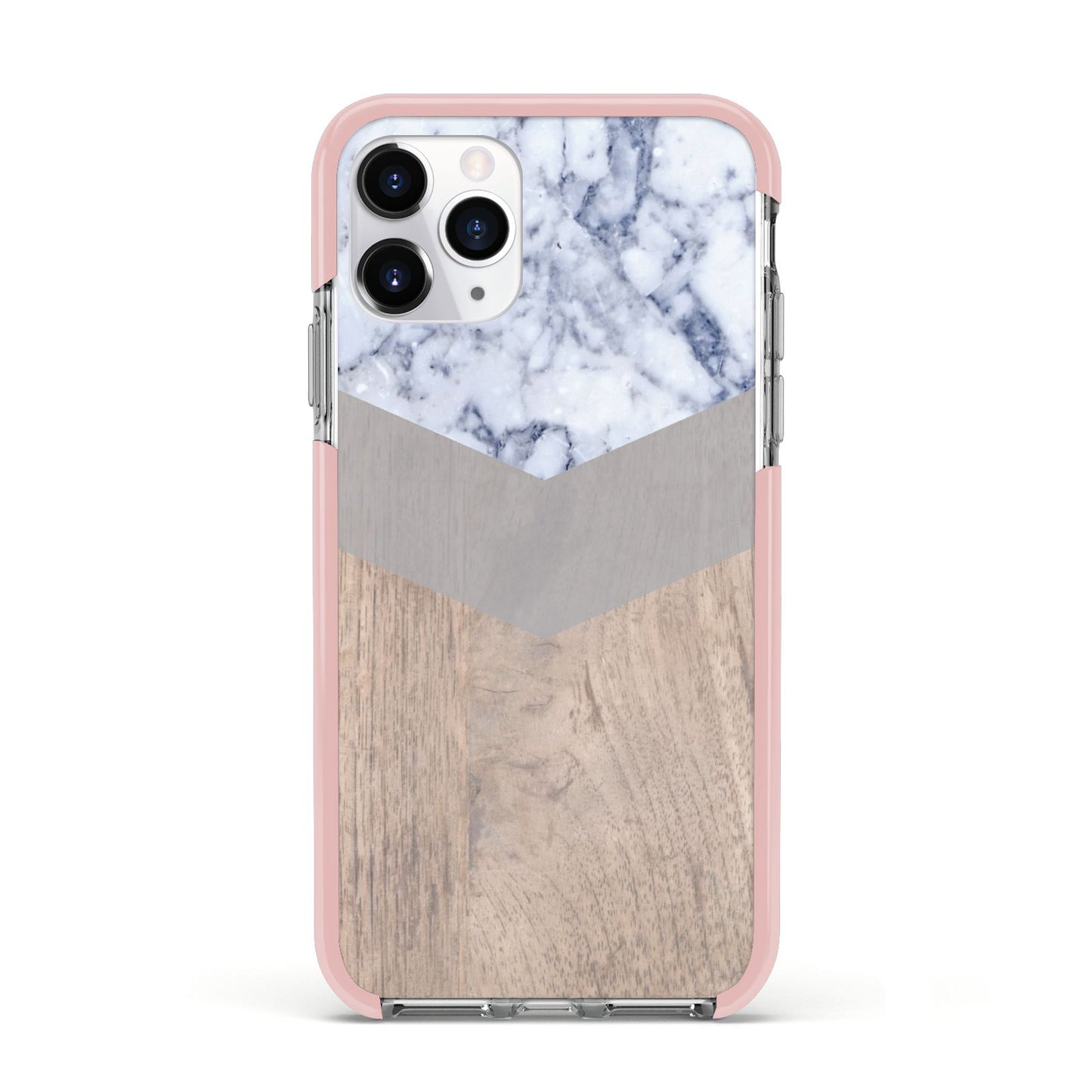 Marble Wood Geometric 4 Apple iPhone 11 Pro in Silver with Pink Impact Case