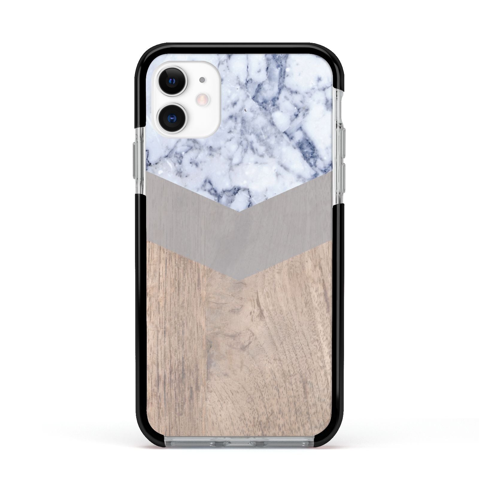 Marble Wood Geometric 4 Apple iPhone 11 in White with Black Impact Case