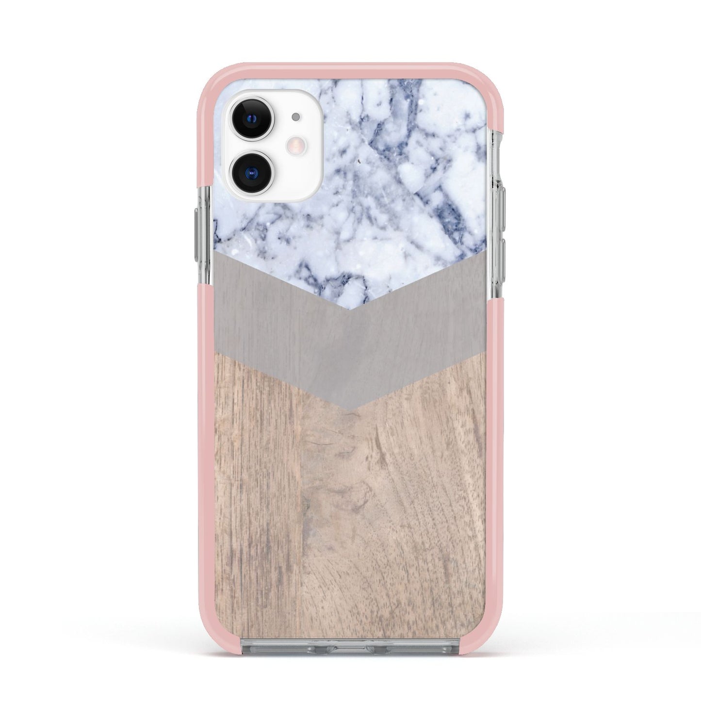 Marble Wood Geometric 4 Apple iPhone 11 in White with Pink Impact Case
