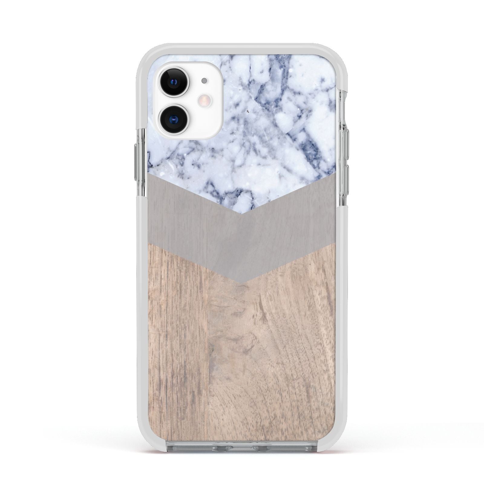 Marble Wood Geometric 4 Apple iPhone 11 in White with White Impact Case