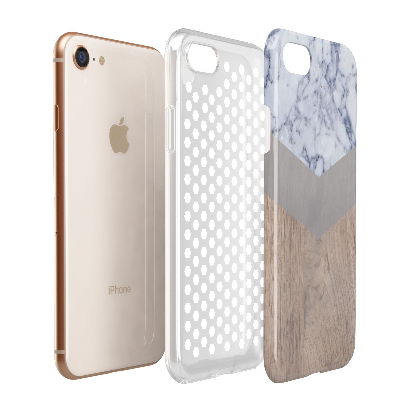 Marble Wood Geometric 4 Apple iPhone 7 8 3D Tough Case Expanded View