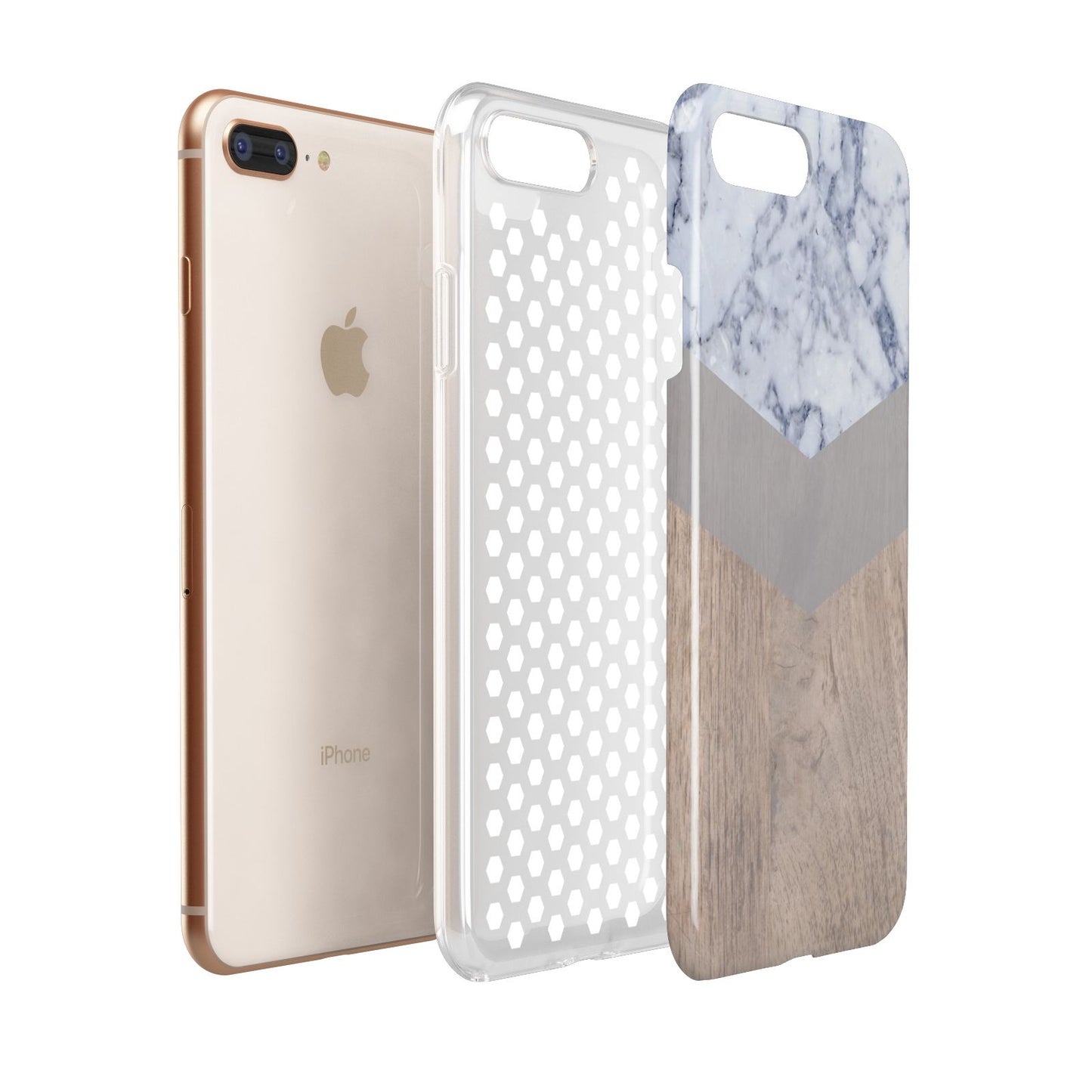 Marble Wood Geometric 4 Apple iPhone 7 8 Plus 3D Tough Case Expanded View