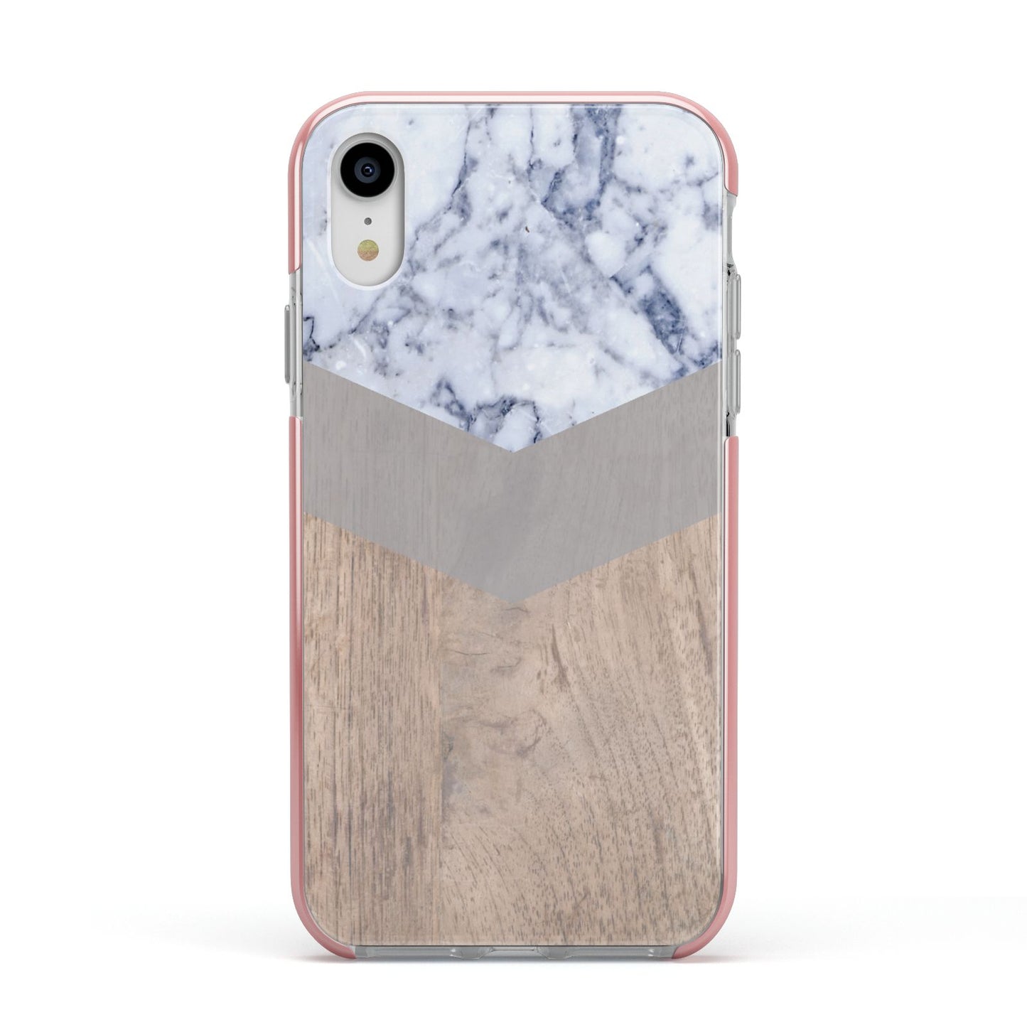 Marble Wood Geometric 4 Apple iPhone XR Impact Case Pink Edge on Silver Phone