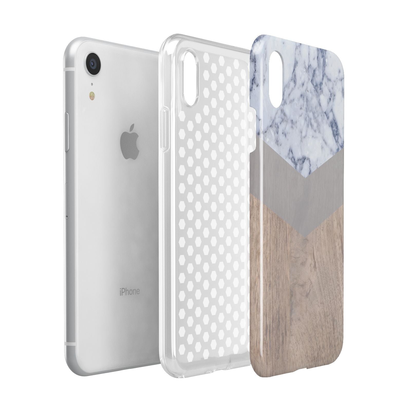 Marble Wood Geometric 4 Apple iPhone XR White 3D Tough Case Expanded view