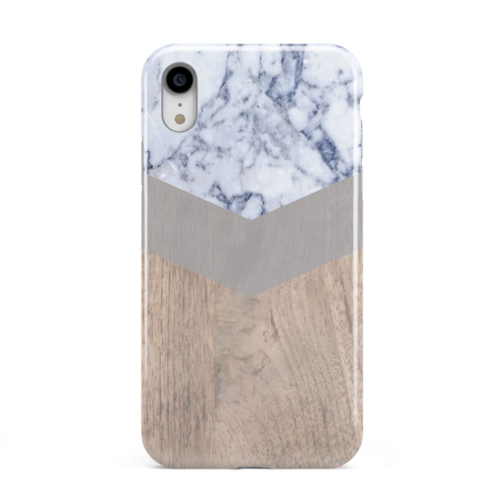 Marble Wood Geometric 4 Apple iPhone XR White 3D Tough Case