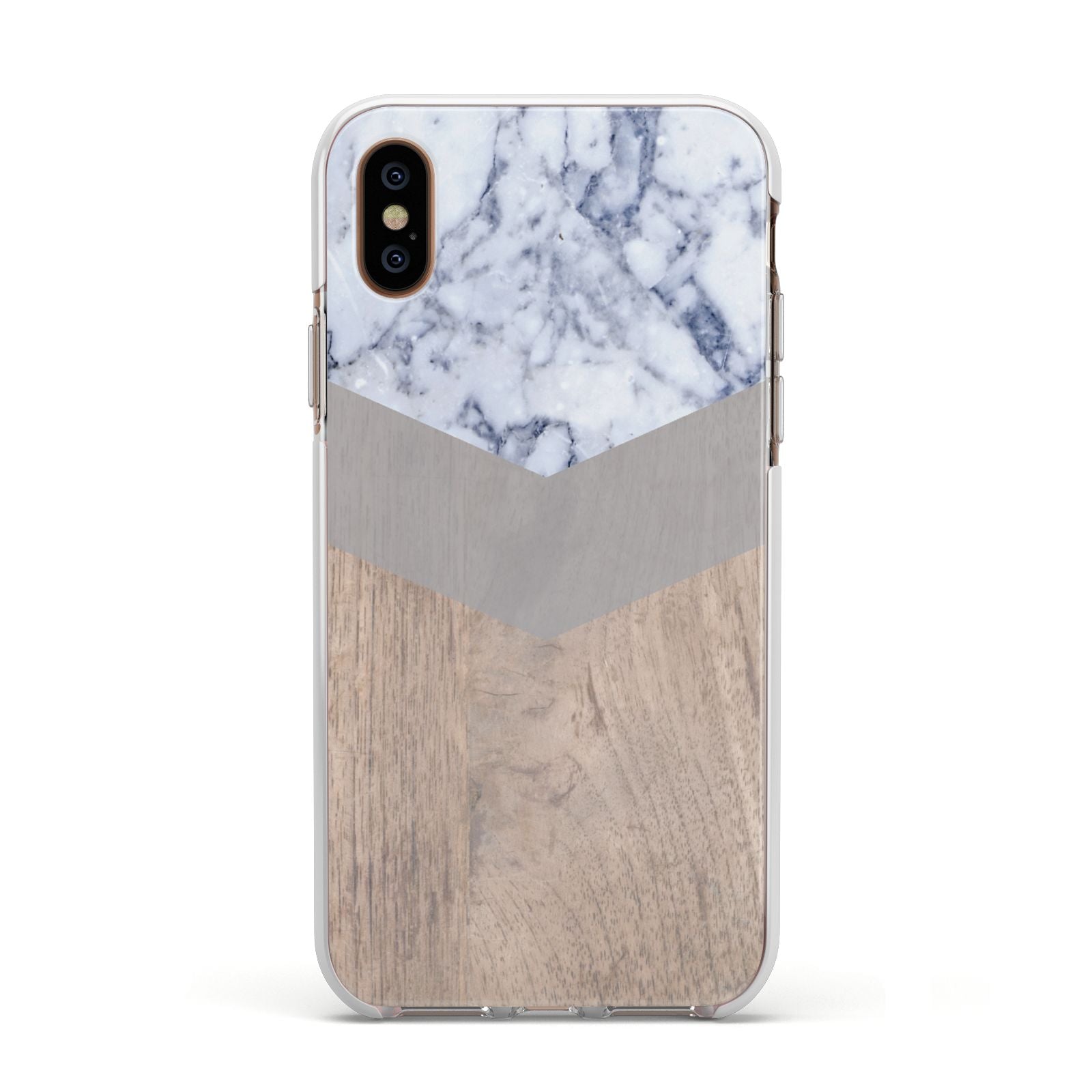 Marble Wood Geometric 4 Apple iPhone Xs Impact Case White Edge on Gold Phone