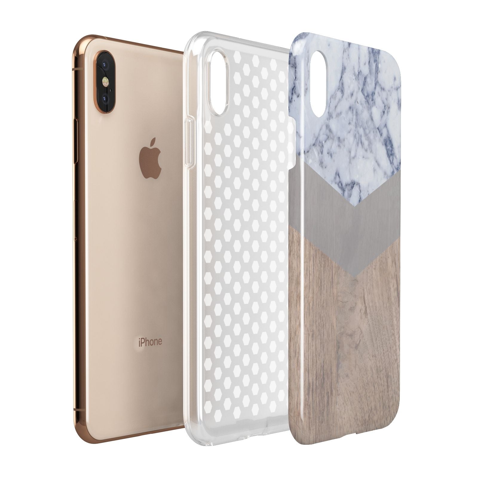 Marble Wood Geometric 4 Apple iPhone Xs Max 3D Tough Case Expanded View