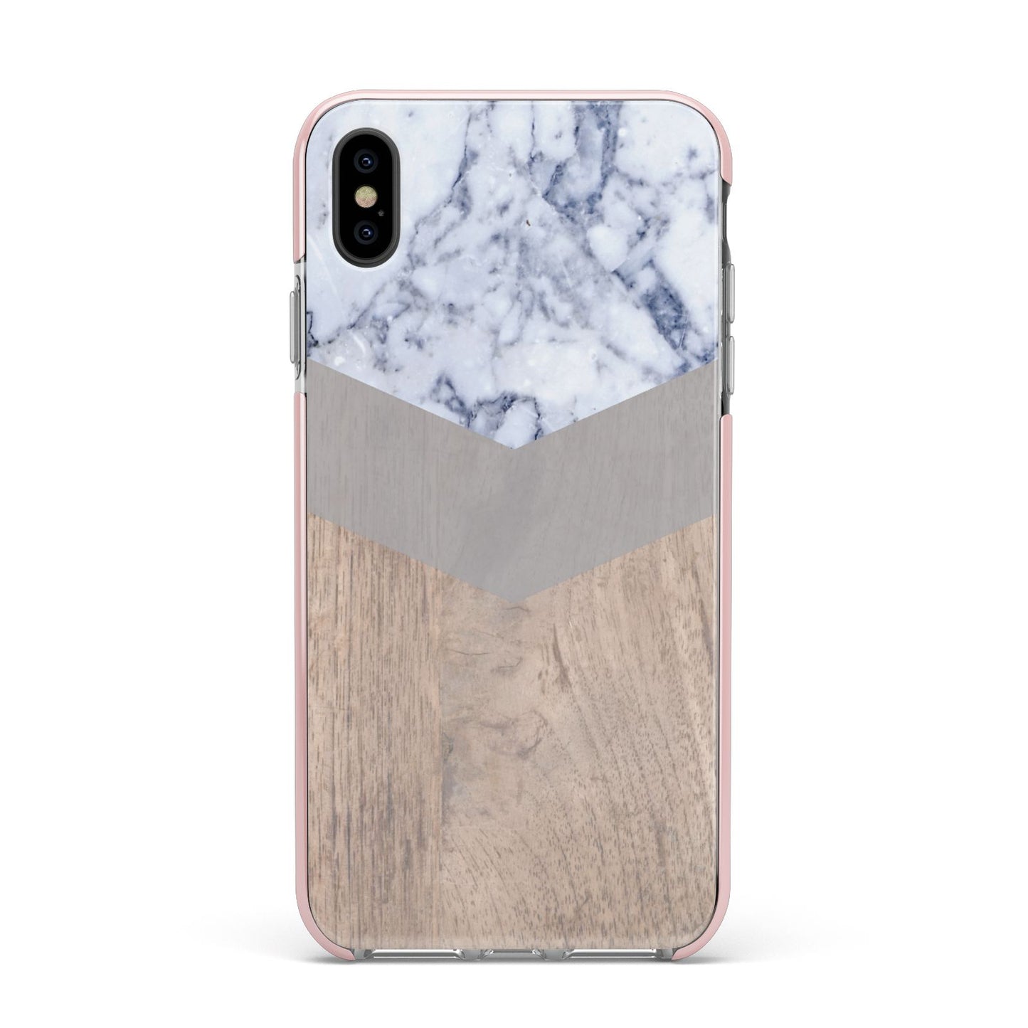 Marble Wood Geometric 4 Apple iPhone Xs Max Impact Case Pink Edge on Black Phone