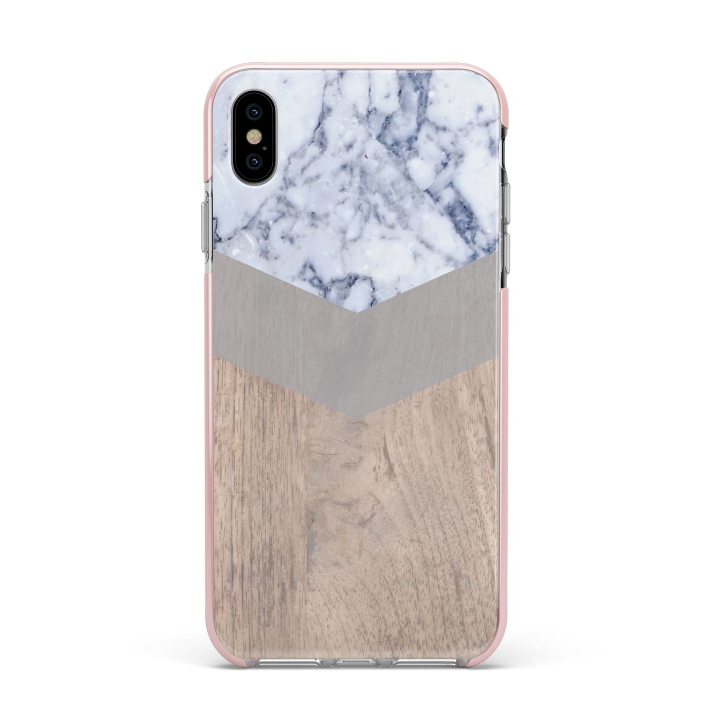 Marble Wood Geometric 4 Apple iPhone Xs Max Impact Case Pink Edge on Silver Phone