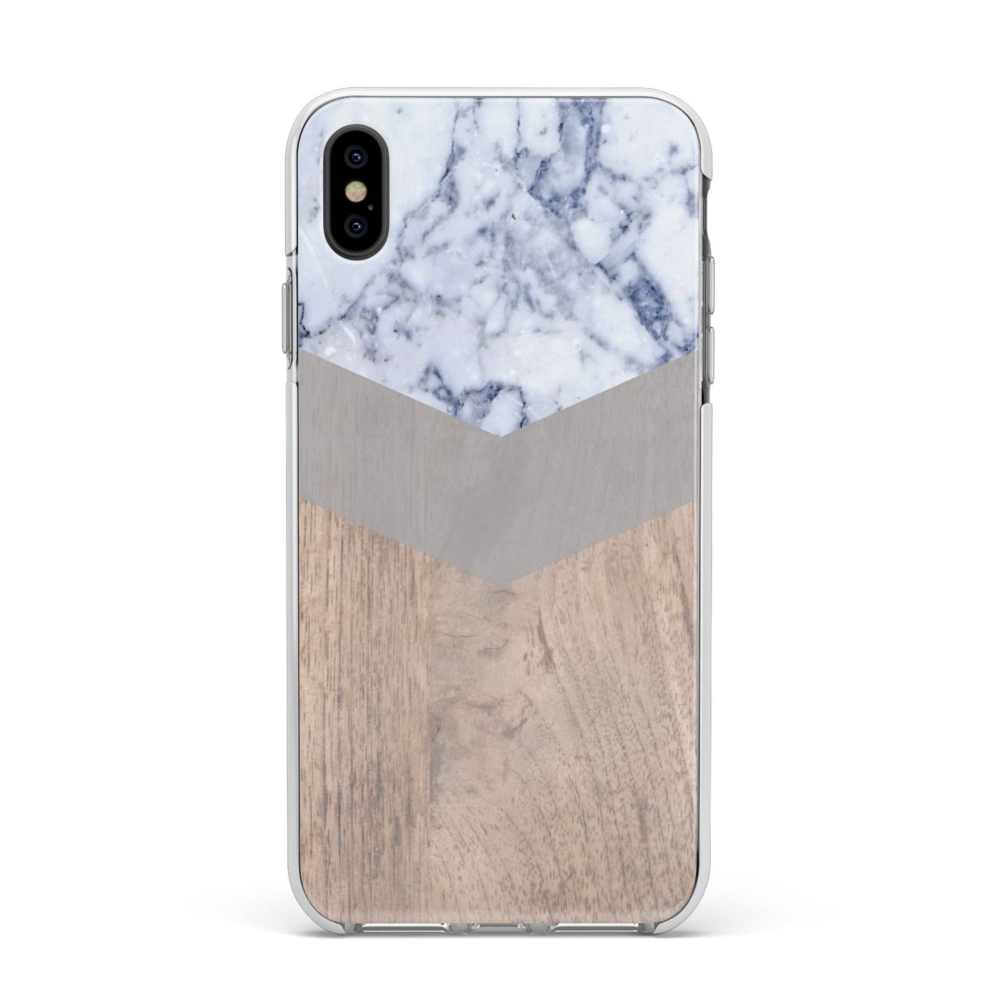 Marble Wood Geometric 4 Apple iPhone Xs Max Impact Case White Edge on Black Phone