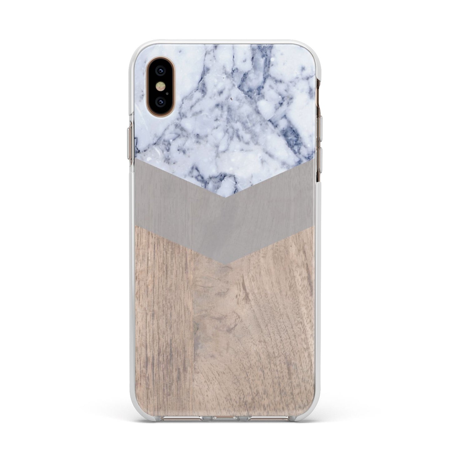 Marble Wood Geometric 4 Apple iPhone Xs Max Impact Case White Edge on Gold Phone