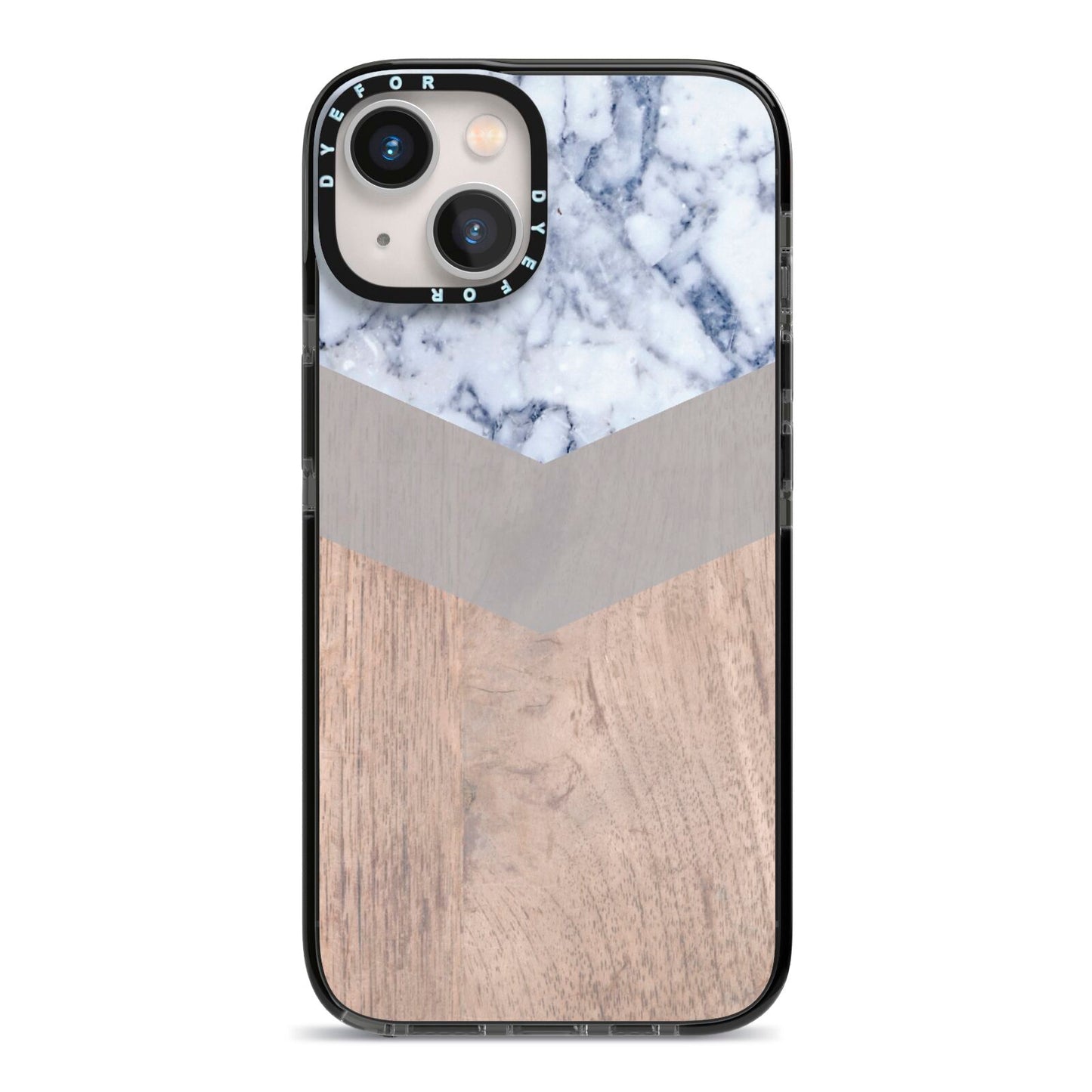 Marble Wood Geometric 4 iPhone 13 Black Impact Case on Silver phone
