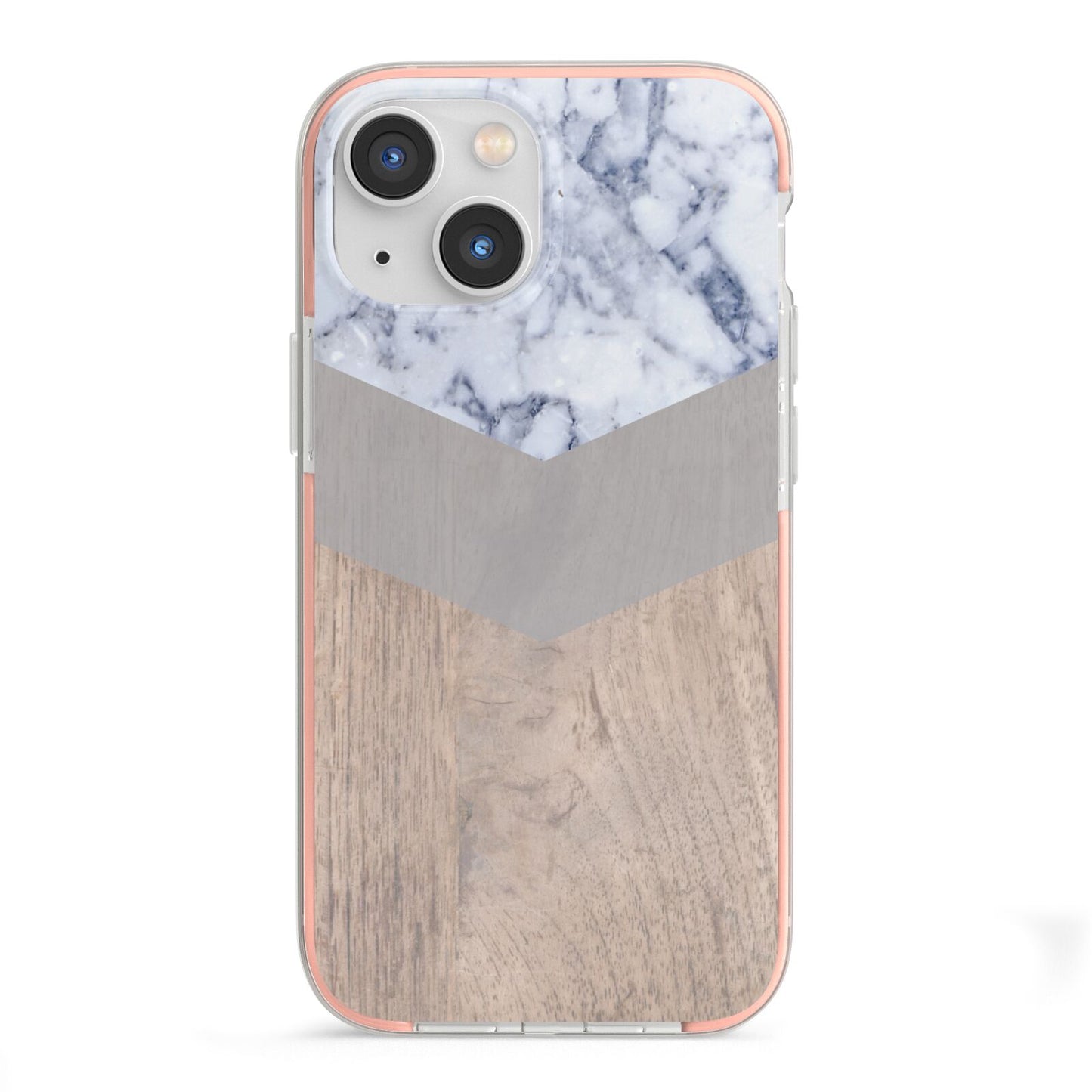 Marble Wood Geometric 4 iPhone 13 Mini TPU Impact Case with Pink Edges