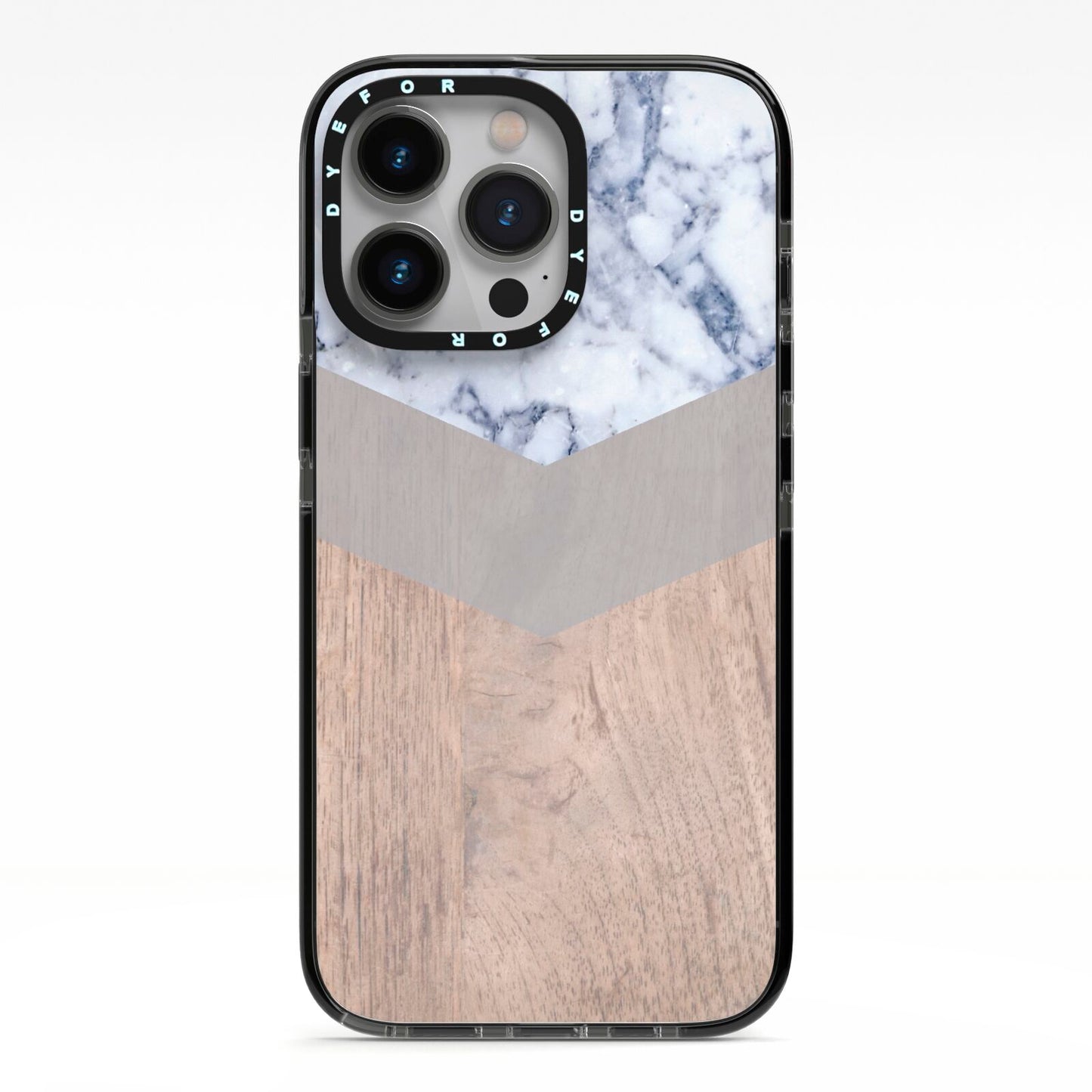 Marble Wood Geometric 4 iPhone 13 Pro Black Impact Case on Silver phone