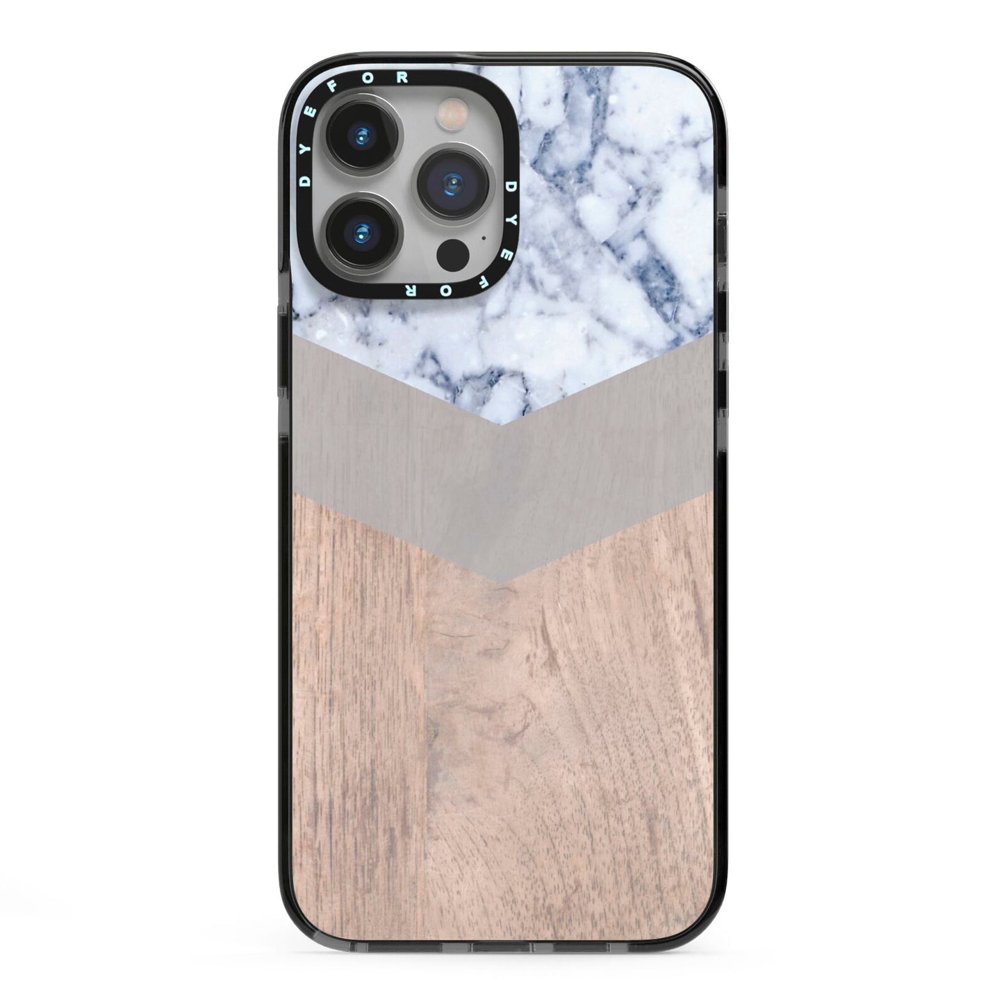 Marble Wood Geometric 4 iPhone 13 Pro Max Black Impact Case on Silver phone