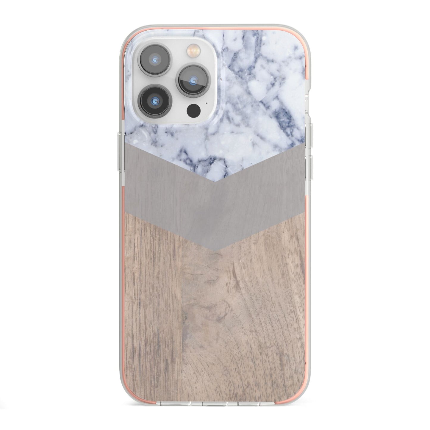 Marble Wood Geometric 4 iPhone 13 Pro Max TPU Impact Case with Pink Edges