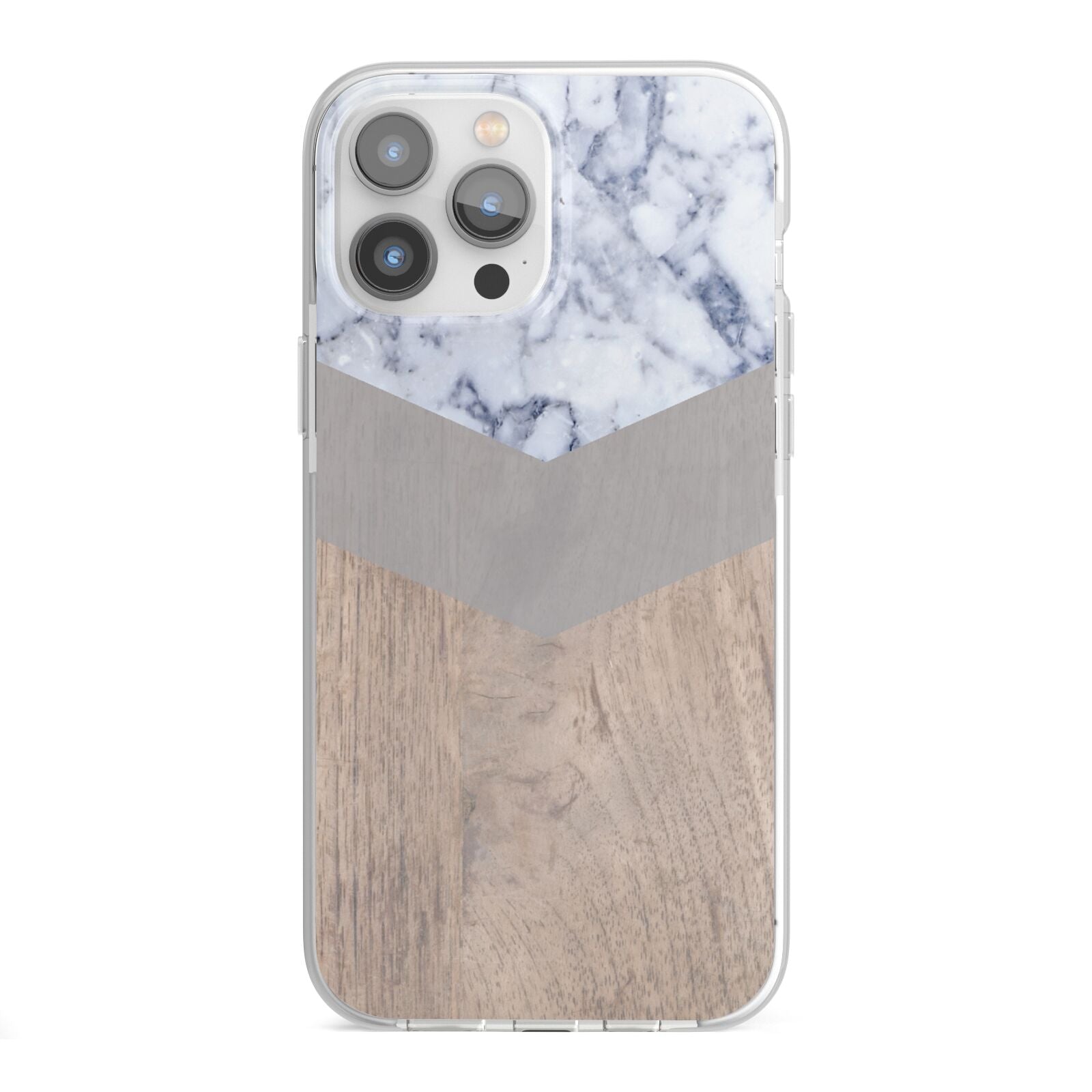 Marble Wood Geometric 4 iPhone 13 Pro Max TPU Impact Case with White Edges