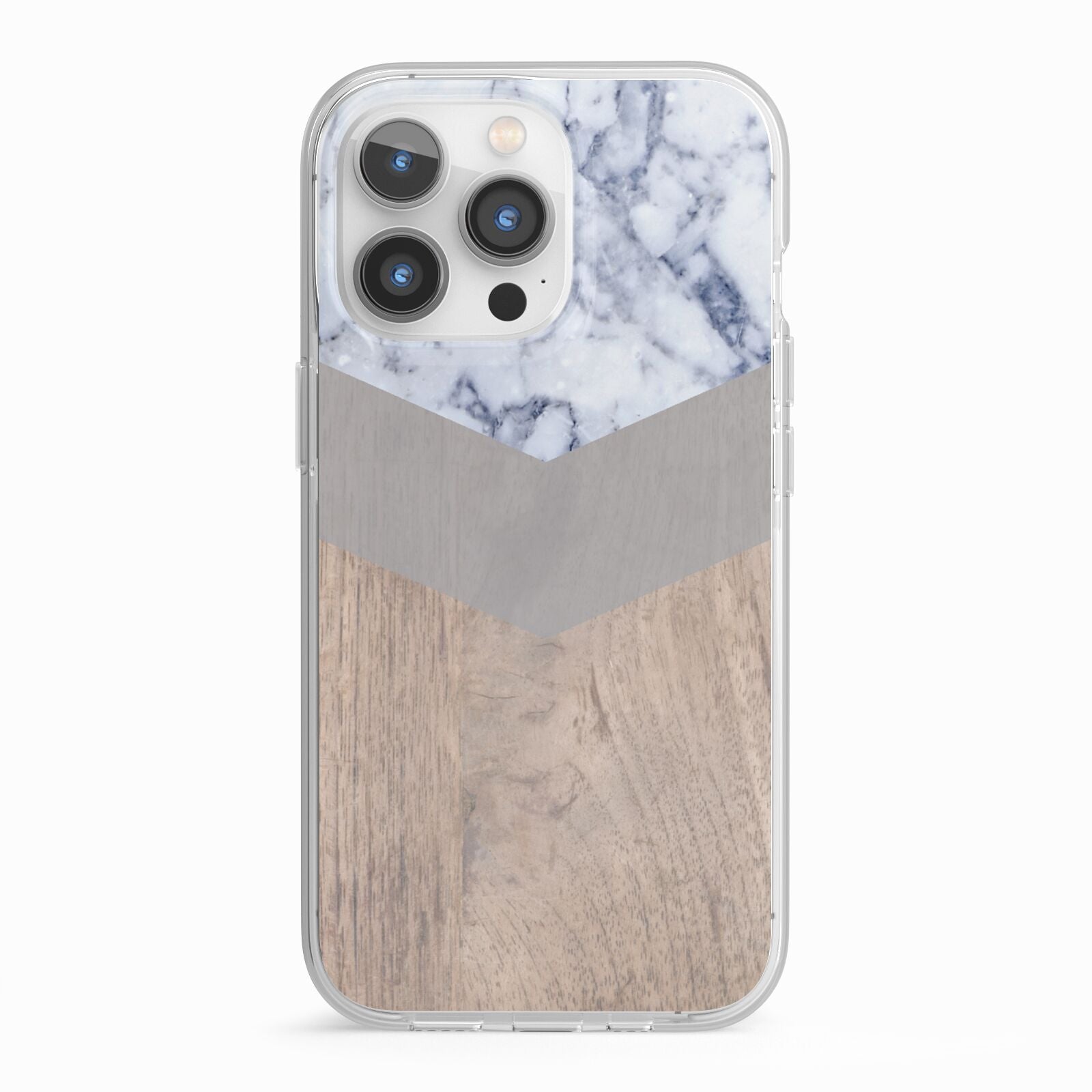 Marble Wood Geometric 4 iPhone 13 Pro TPU Impact Case with White Edges
