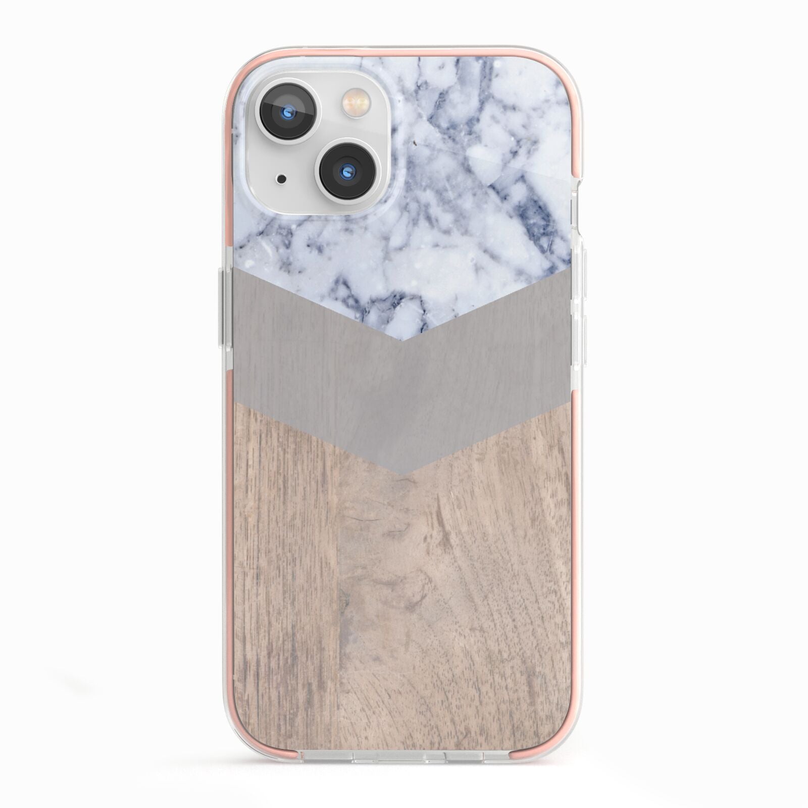 Marble Wood Geometric 4 iPhone 13 TPU Impact Case with Pink Edges
