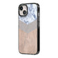 Marble Wood Geometric 4 iPhone 14 Black Impact Case Side Angle on Silver phone