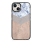 Marble Wood Geometric 4 iPhone 14 Black Impact Case on Silver phone