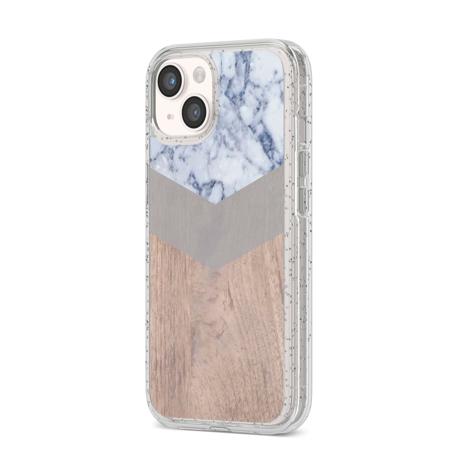 Marble Wood Geometric 4 iPhone 14 Glitter Tough Case Starlight Angled Image