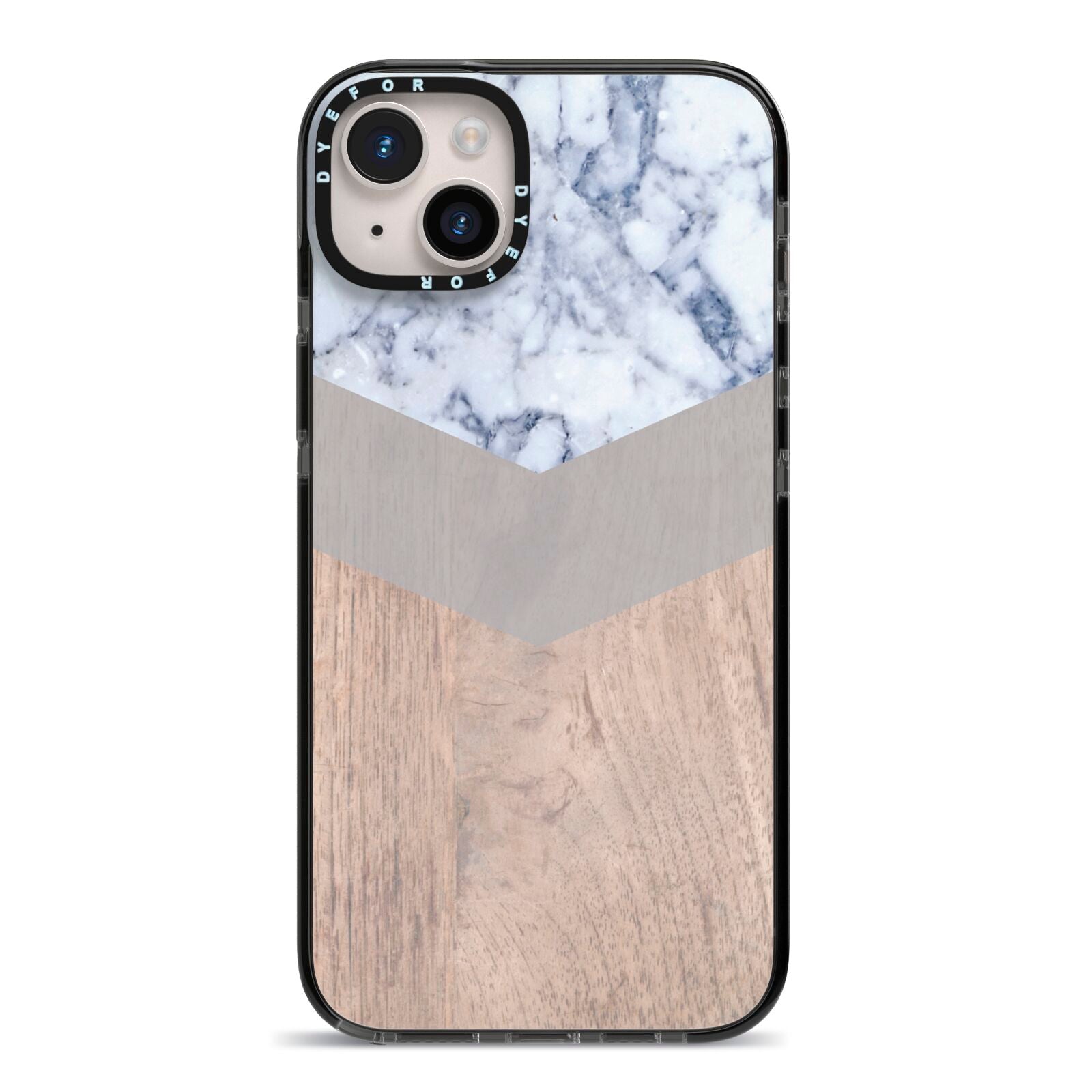 Marble Wood Geometric 4 iPhone 14 Plus Black Impact Case on Silver phone