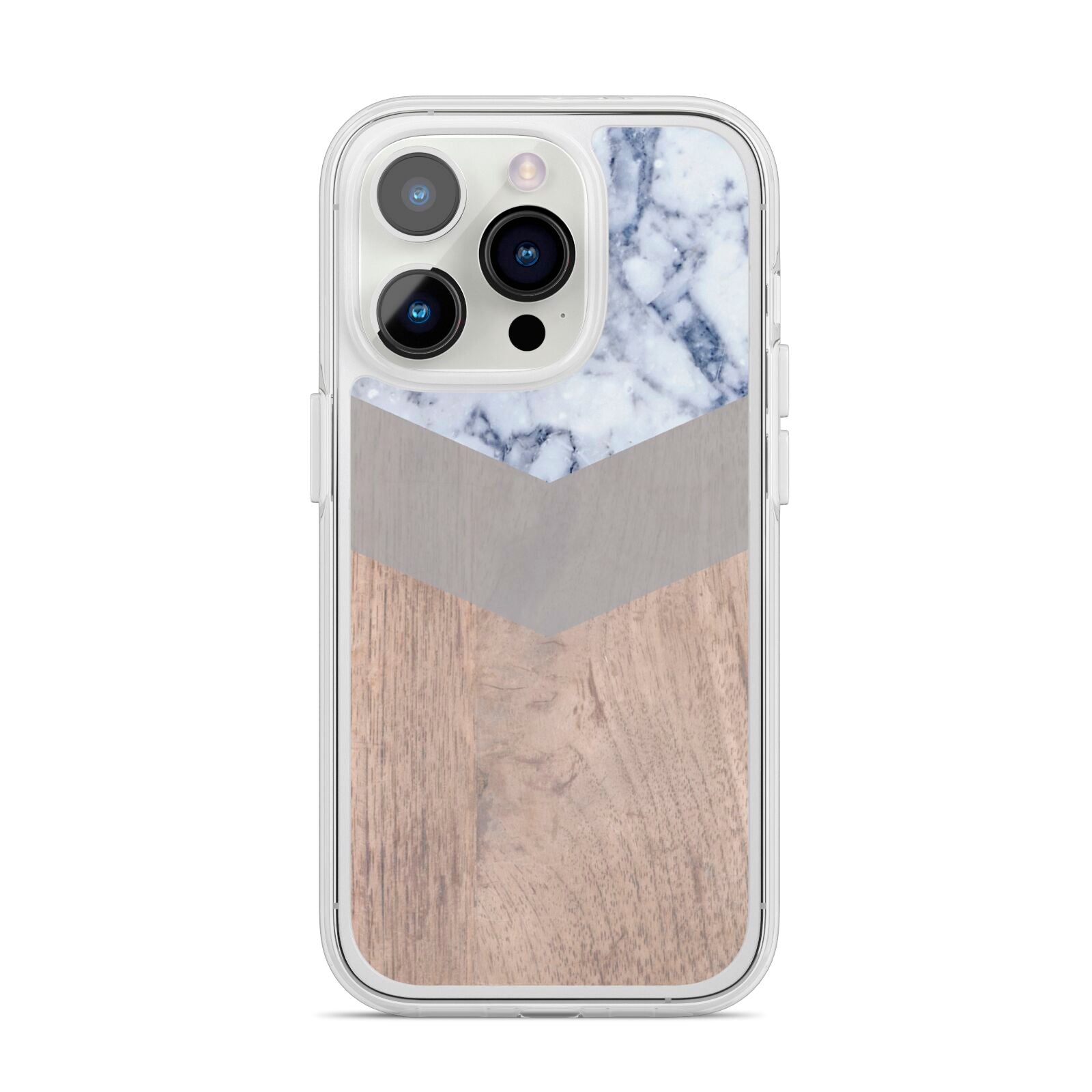 Marble Wood Geometric 4 iPhone 14 Pro Clear Tough Case Silver