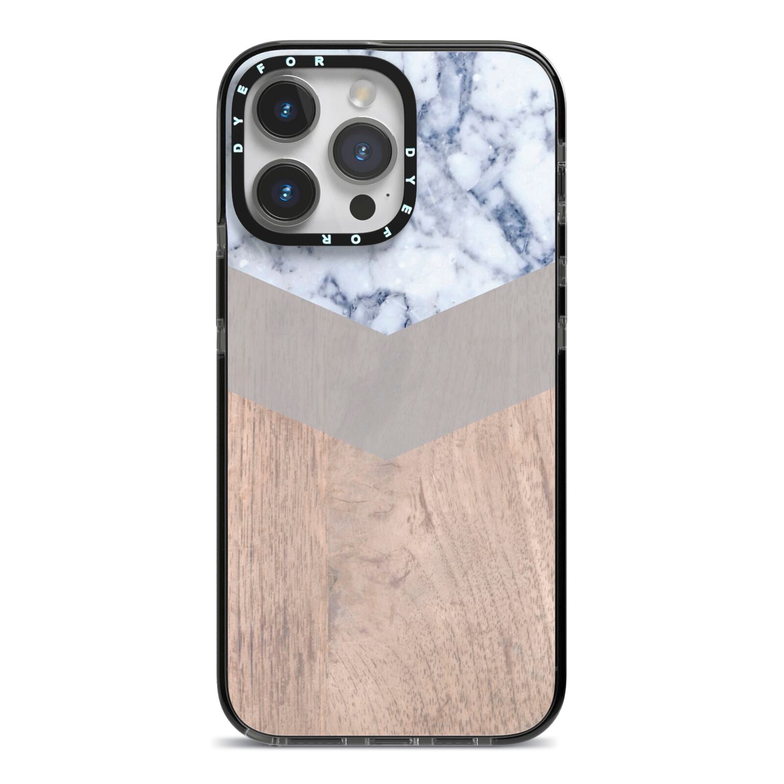 Marble Wood Geometric 4 iPhone 14 Pro Max Black Impact Case on Silver phone