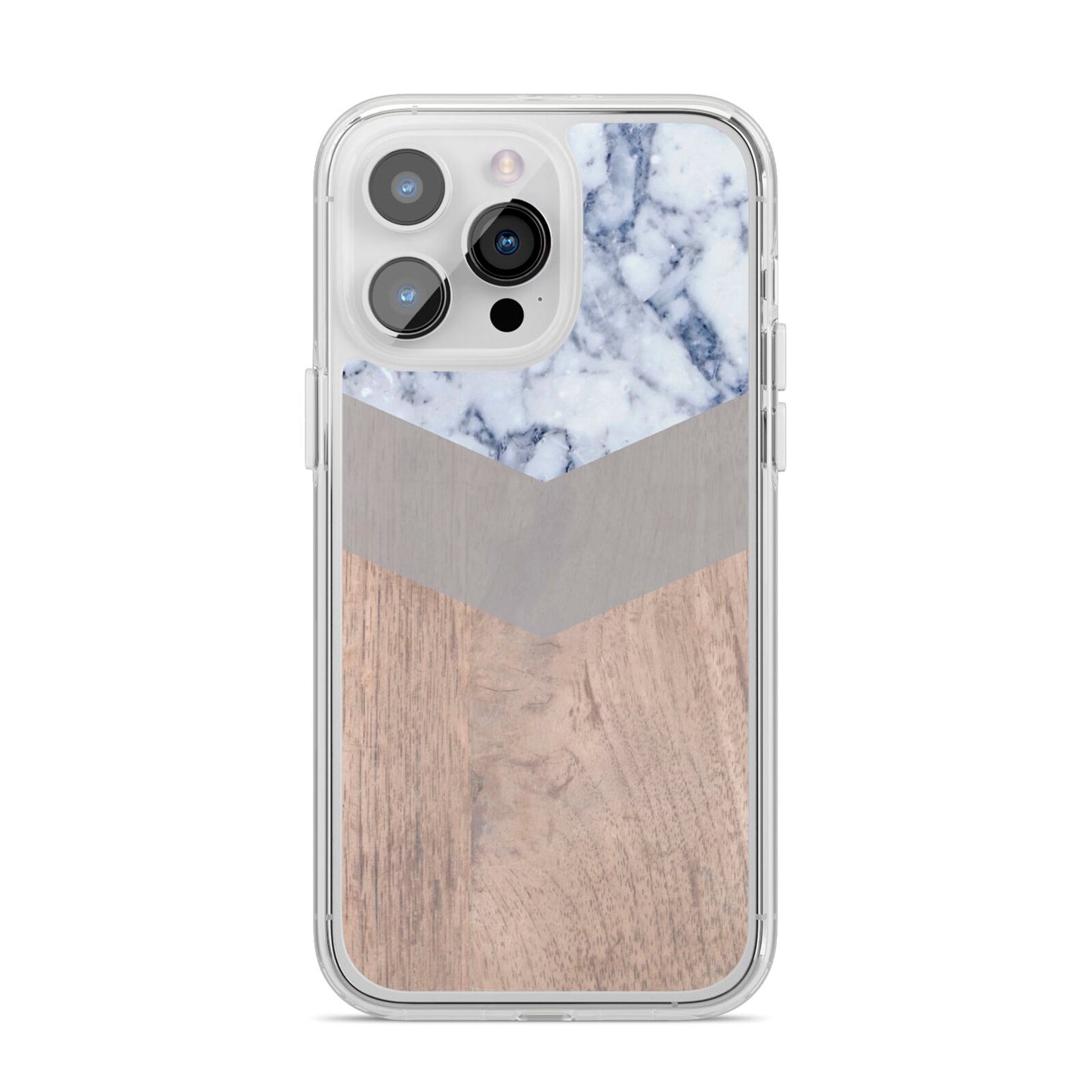 Marble Wood Geometric 4 iPhone 14 Pro Max Clear Tough Case Silver