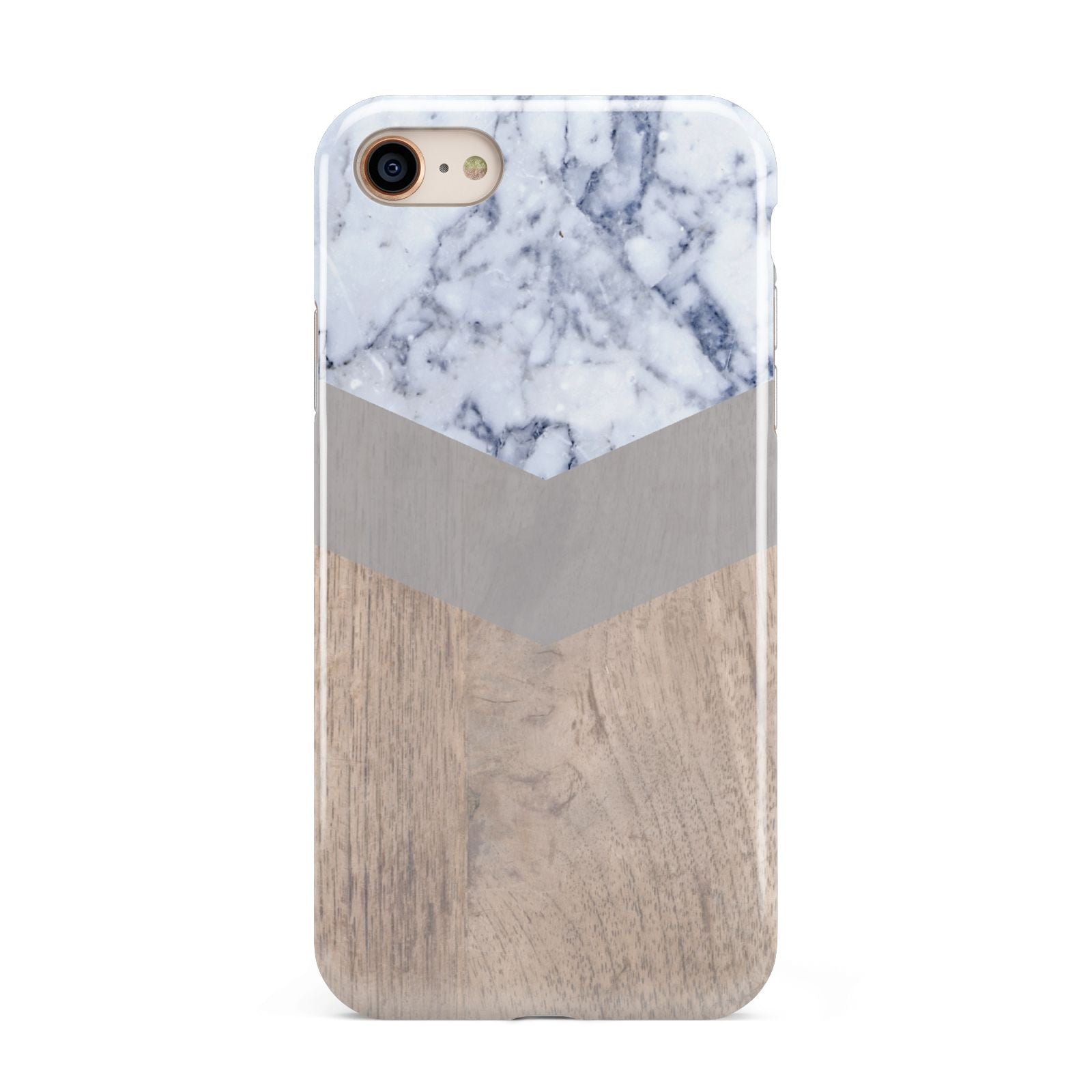 Marble Wood Geometric 4 iPhone 8 3D Tough Case on Gold Phone