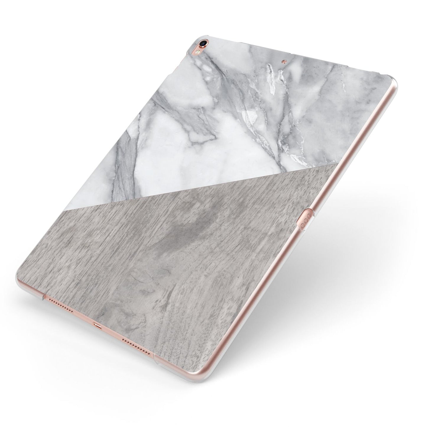 Marble Wood Geometric 5 Apple iPad Case on Rose Gold iPad Side View