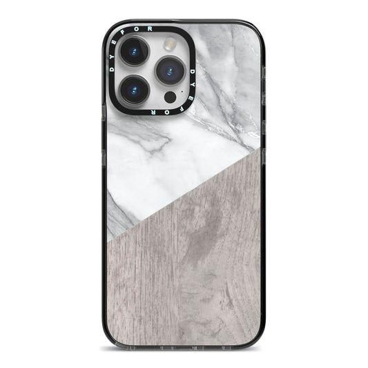 Marble Wood Geometric 5 iPhone 14 Pro Max Black Impact Case on Silver phone