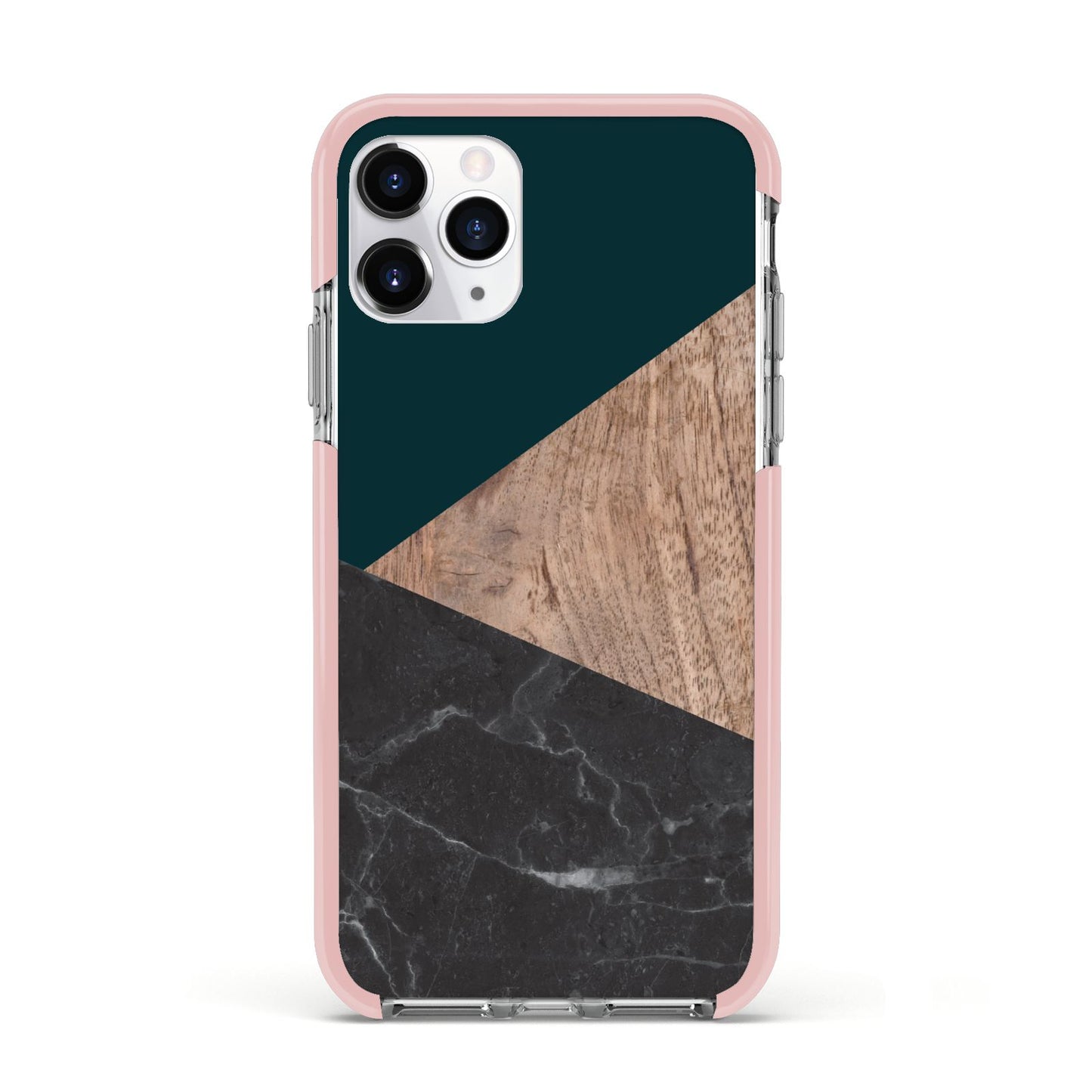 Marble Wood Geometric 6 Apple iPhone 11 Pro in Silver with Pink Impact Case