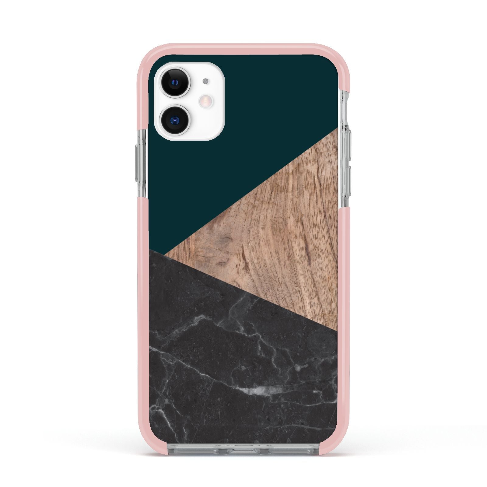 Marble Wood Geometric 6 Apple iPhone 11 in White with Pink Impact Case