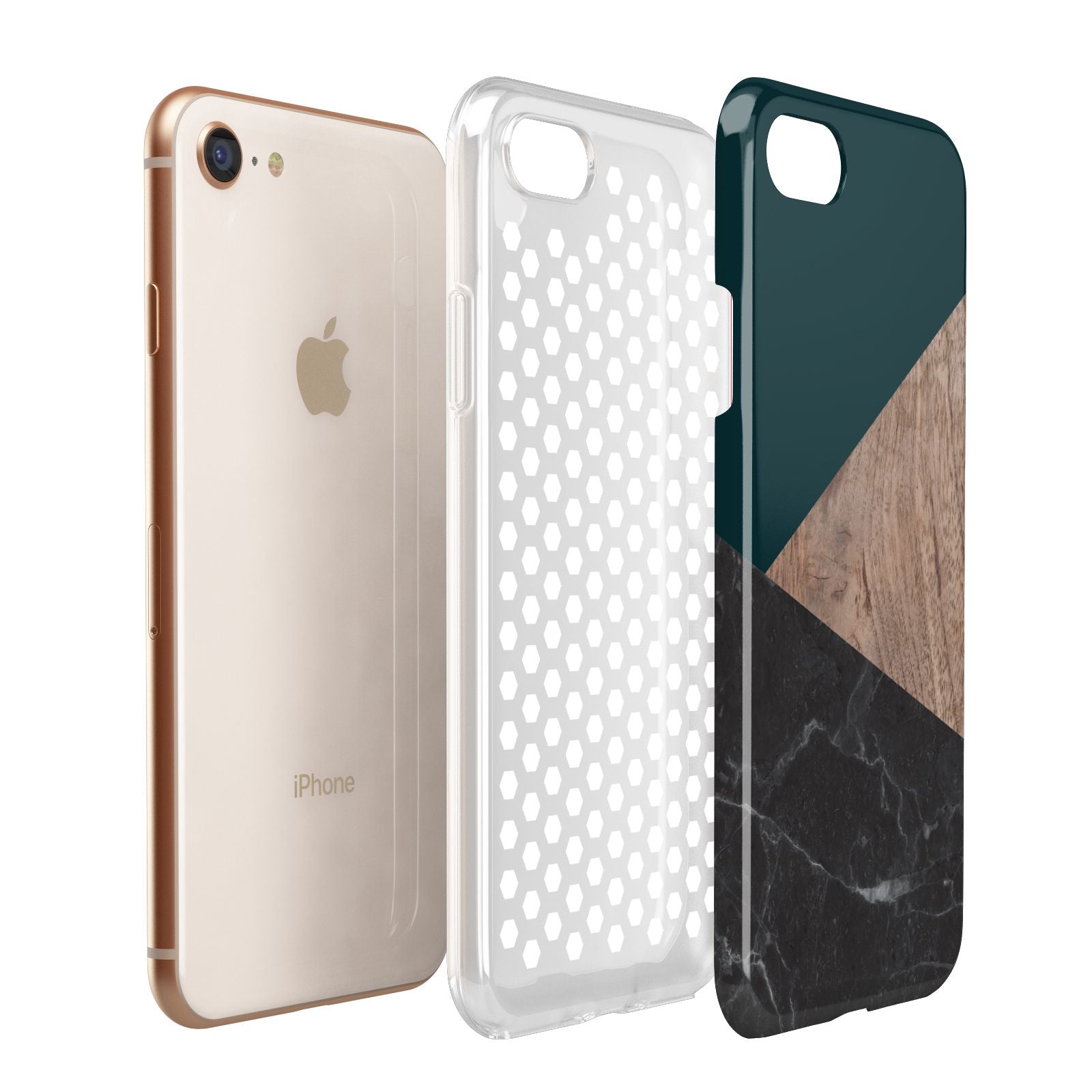 Marble Wood Geometric 6 Apple iPhone 7 8 3D Tough Case Expanded View