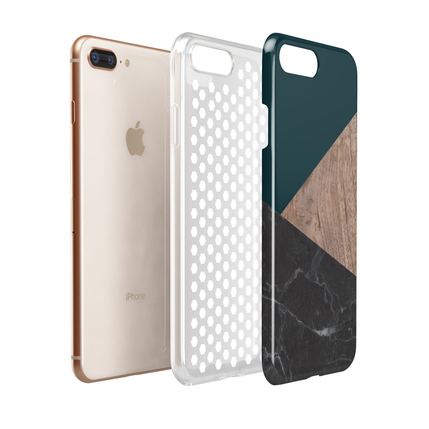 Marble Wood Geometric 6 Apple iPhone 7 8 Plus 3D Tough Case Expanded View