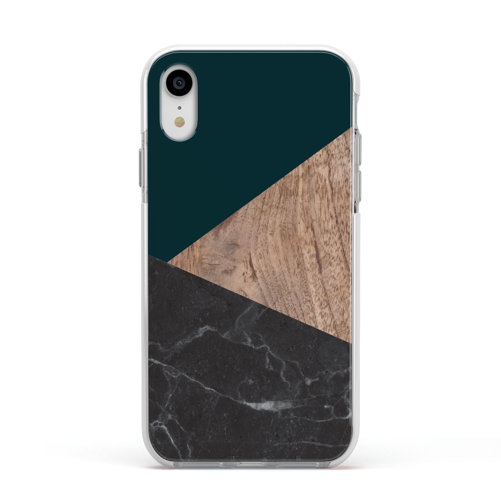 Marble Wood Geometric 6 Apple iPhone XR Impact Case White Edge on Silver Phone